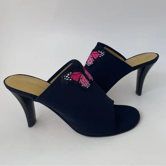 ANTONIO MELANI Black and Pink Mules with Butterfly Detail - Picture 7 of 12